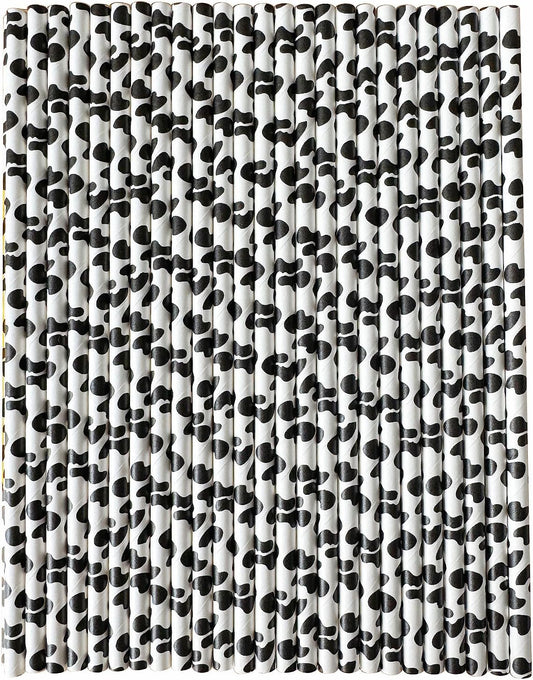 YAOSHENG [100 Pack] Pink & Gold Paper Straws Disposable, 100% Biodegradable Multi-Pattern Party Straws For Birthday, Wedding and Holiday Decoration (cow)