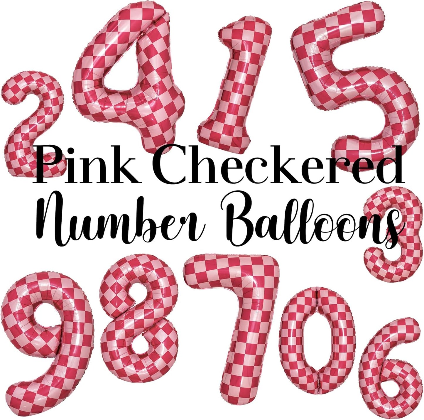 40 Inch Pink Checkered 7 Balloon Large Hot Pink Number Balloons for Girls 7th Birthday Decorations Pink Number 7 Balloon