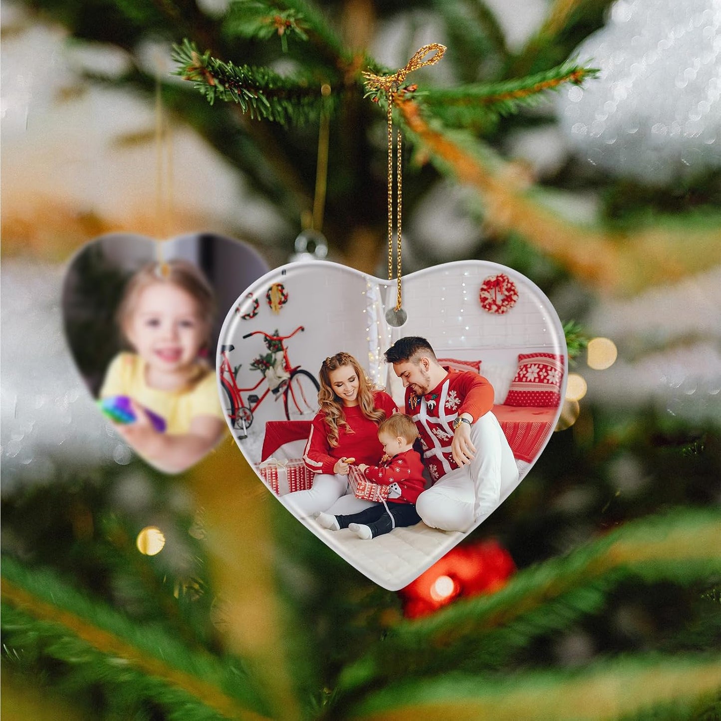 Personalized Christmas Ornaments 2025, Ceramic Heart Customized Photo Text Christmas Tree Decorations for Kids, Mom, Dad, Family, Friends