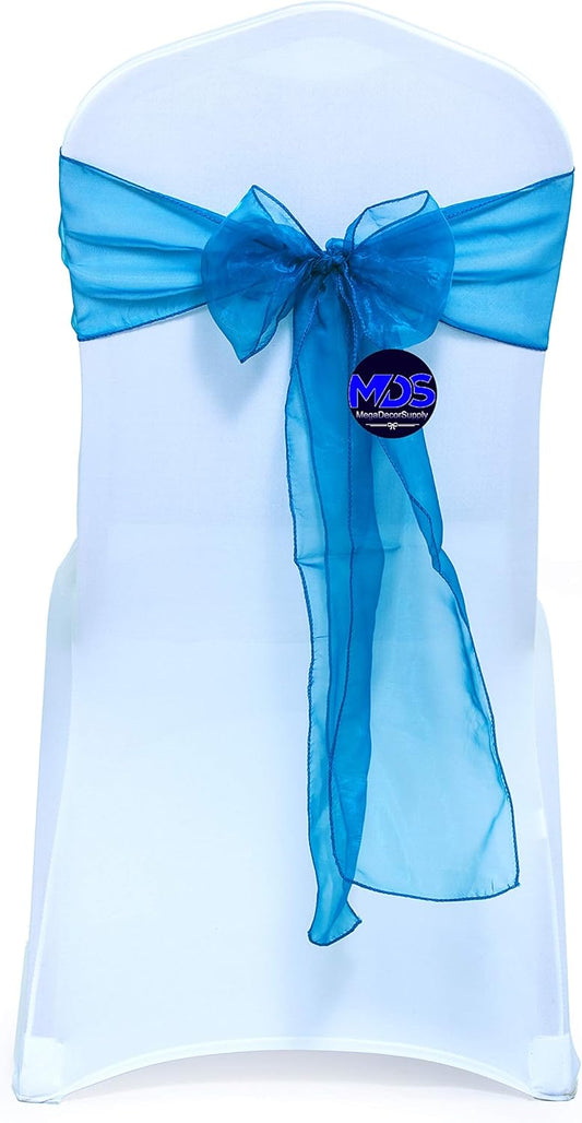MDS Pack of 150 PCS Organza Chair Sashes Wider Dining Chair Bows Ribbon Tie Back for Wedding Party Birthday Bridal Shower Reception Event Banquet Home Chair Cover Decoration - Dark Teal