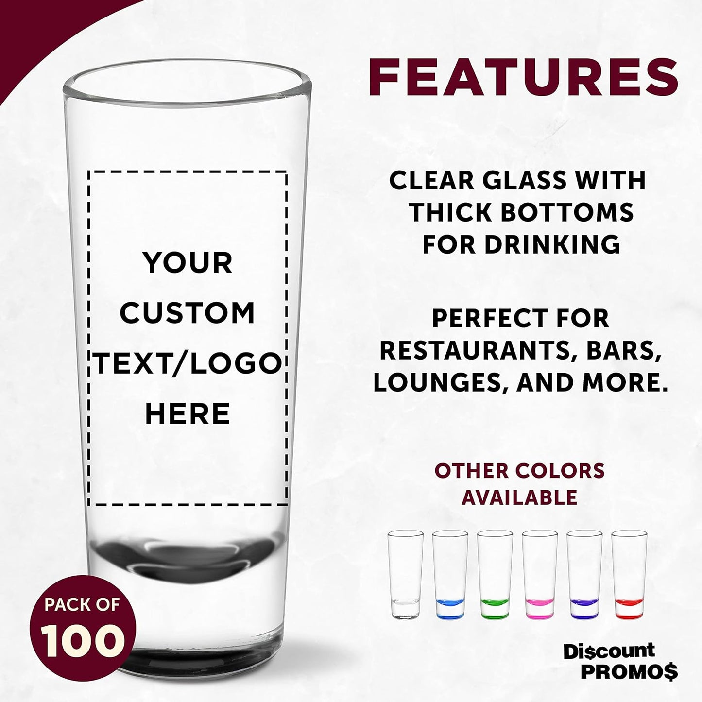 Custom Cordial Shooter Shot Glasses 2 oz. Set of 100, Personalized Bulk Pack - Great for Birthdays, Parties, Indoor & Outdoor Events - Black