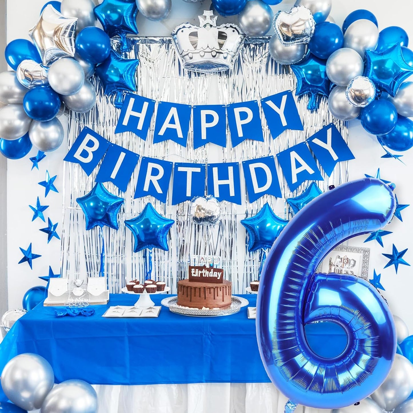 Navy Blue Number Balloons 6, 40inch Large Dark Royal Blue Digital 6 Foil Mylar Helium Balloon for Boys, Self Inflating Number Balloons 0-9 for Men Women Birthday Party Anniversary Decorations