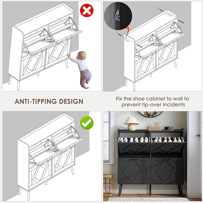 Nicetree Shoe Cabinet with 4 Flip Drawers, Hidden Shoe Rack Cabinet with Metal - Image 7