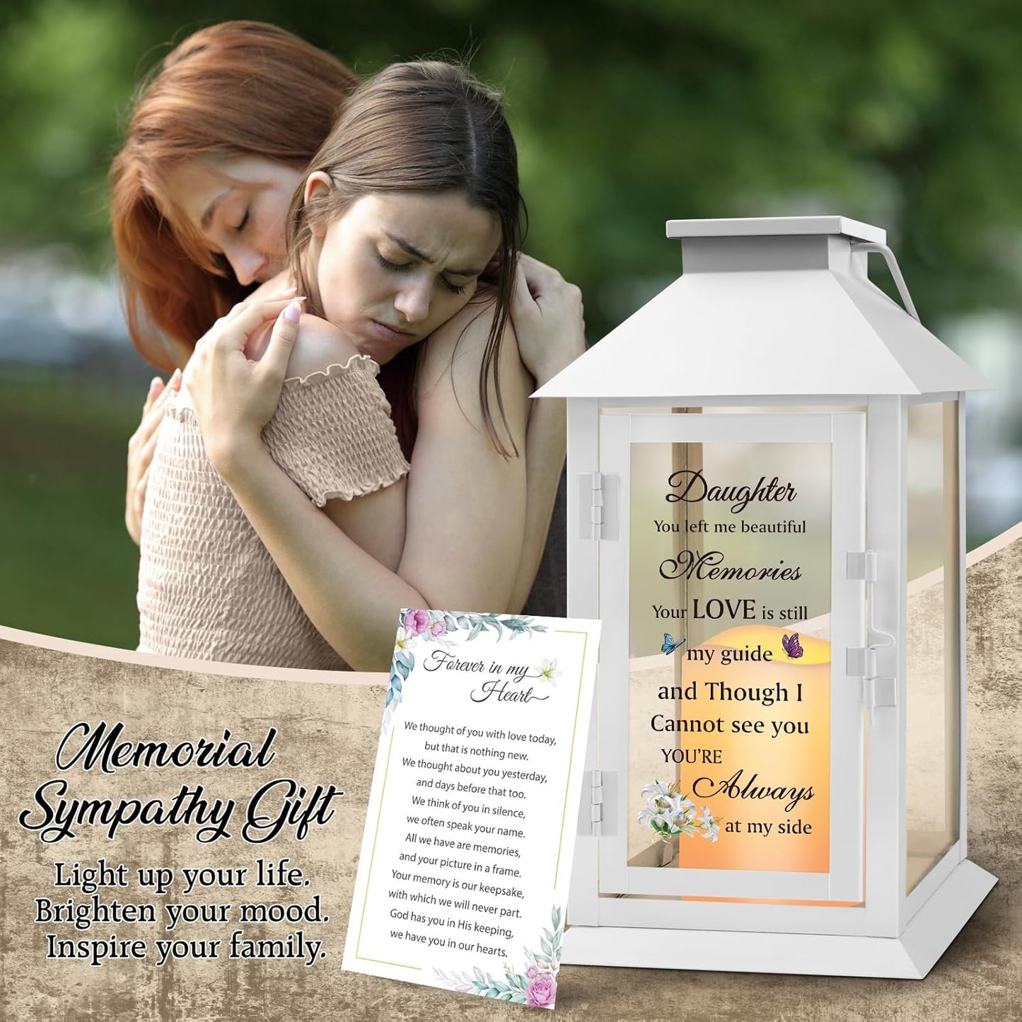 Memorial Lantern for Loss of Daughter - Sympathy Gift with LED Candle