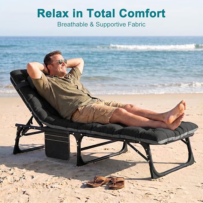 ABORON 2PK Oversized Chaise Lounge Chair, 5 Positions Padded Outdoor Tanning - Image 2