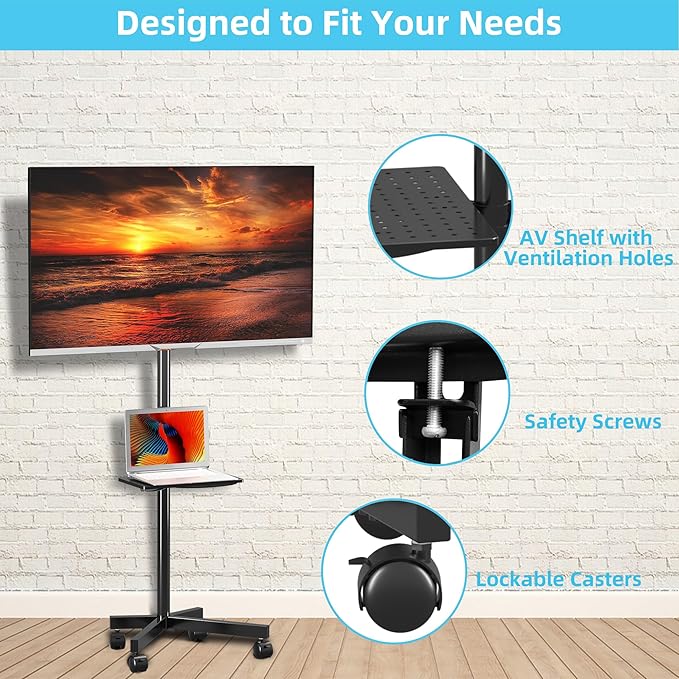 Mobile TV Carts on Wheels for 21-60 Inch Flat/Curved Panel Screens TVs - Image 9