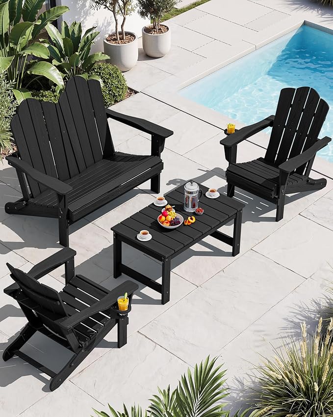 SERWALL 4 Pieces HDPE Patio Adirondack Chair Set, 2 Adirondack Chair by SERWALL