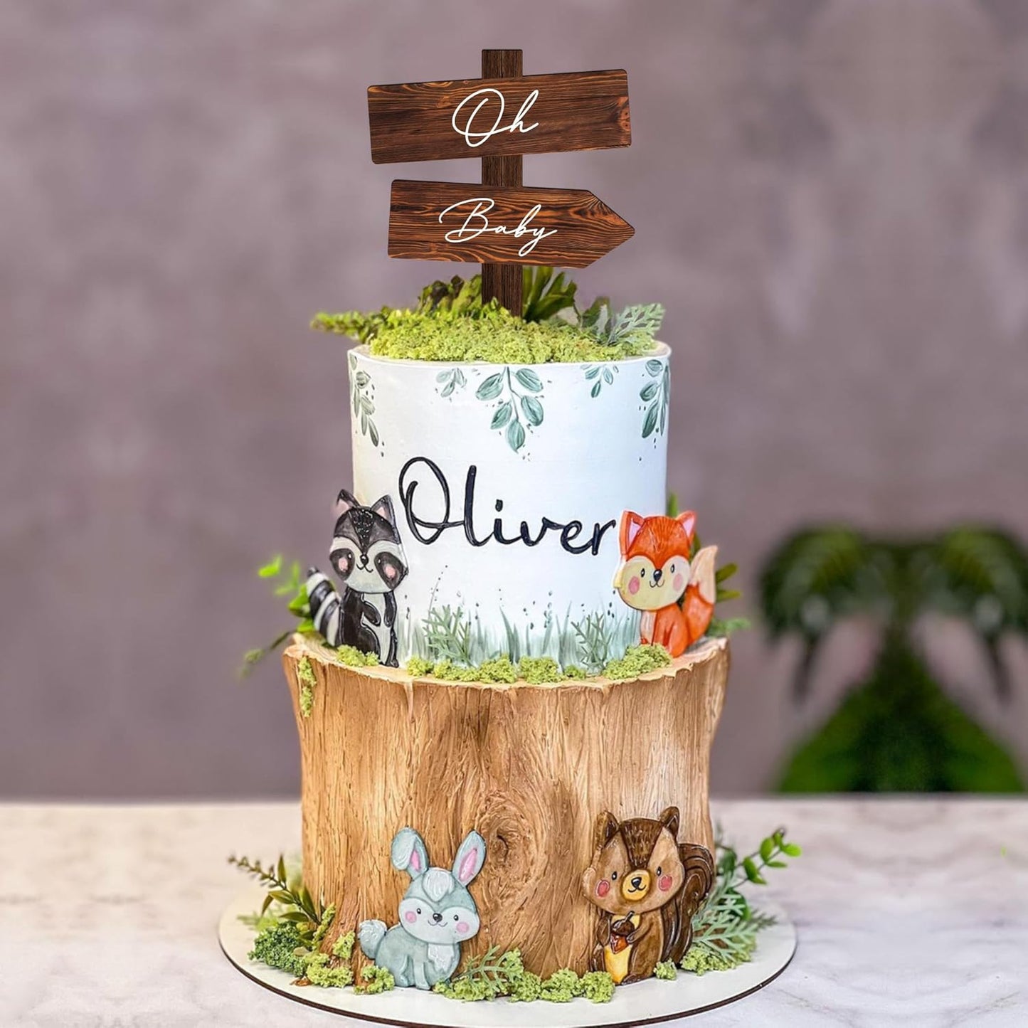 Rustic Oh Baby Cake Topper in Wood Baby Shower Party Cake Decoration for Baby Boy Baby Girl