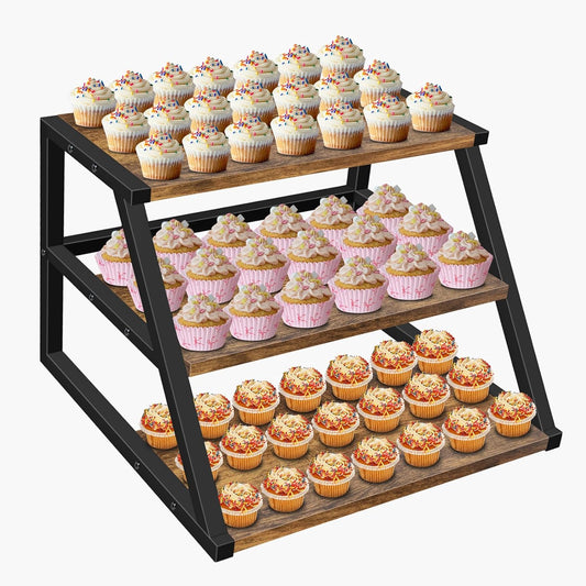 Cupcake Stand, 3 Tier Large Cupcake Stand for 50 Cupcakes Rustic Cupcake Display Stand Square Wood Dessert Table Display Set Cupcake Tower Tiered Tray Stand for Wedding Birthday Graduation Baby Shower