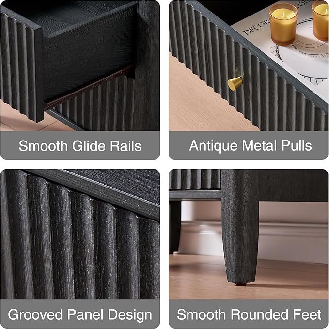 21" Fluted Nightstand with Charging Station – Modern Bedside Table with 2 - Image 5