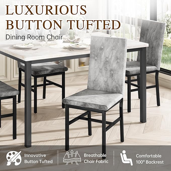 Hooseng Dining Table Set for 4, Faux Marble Small Kitchen Table Chairs Set of 4 - Image 5