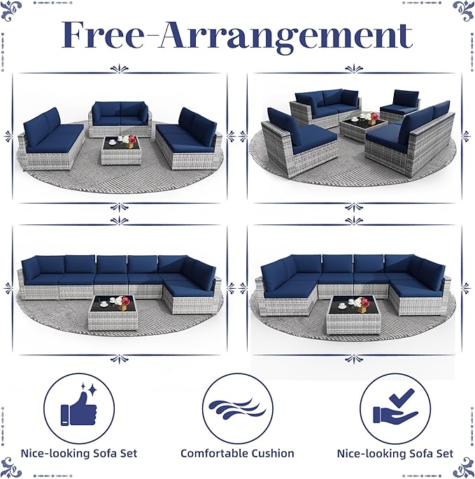 KIGOTY Patio Furniture Set, 7 Pieces Modular Outdoor Sectional Sofa, PE Rattan - Image 6