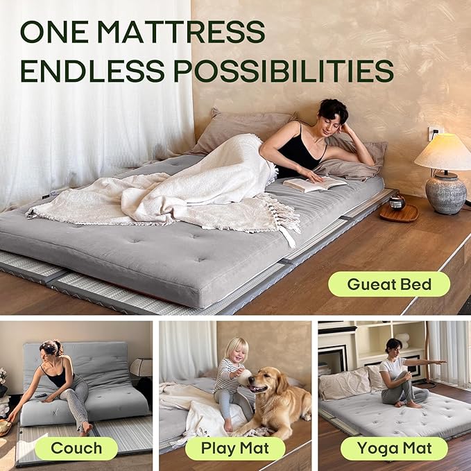 ZonLi Japanese Floor Futon Mattress Twin Size 75"x 39", 100% Cotton Cover 4'' - Image 5