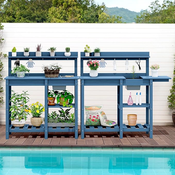 SERWALL Outdoor Potting Bench 2-Piece Set, Rot-Resistant HDPE Potting Table - Image 11