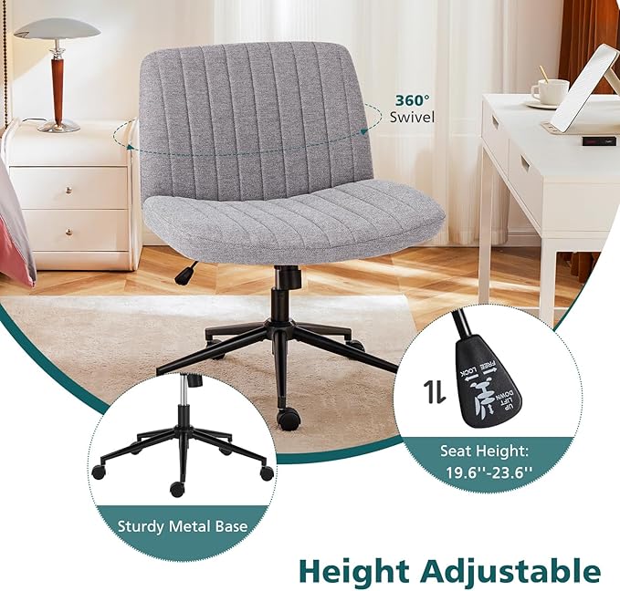 OLIXIS Criss Cross Chair with Wheels Wide Cross Legged Office Desk Vanity Chair - Image 5