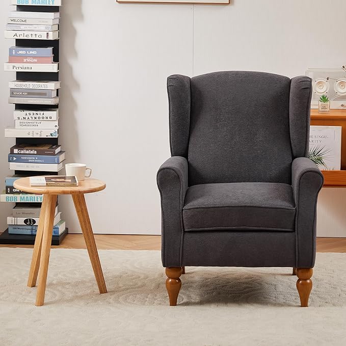 Mid-Century High Wingback Chair Set of 2, Modern Fabric Accent Chair Armchair - Image 7