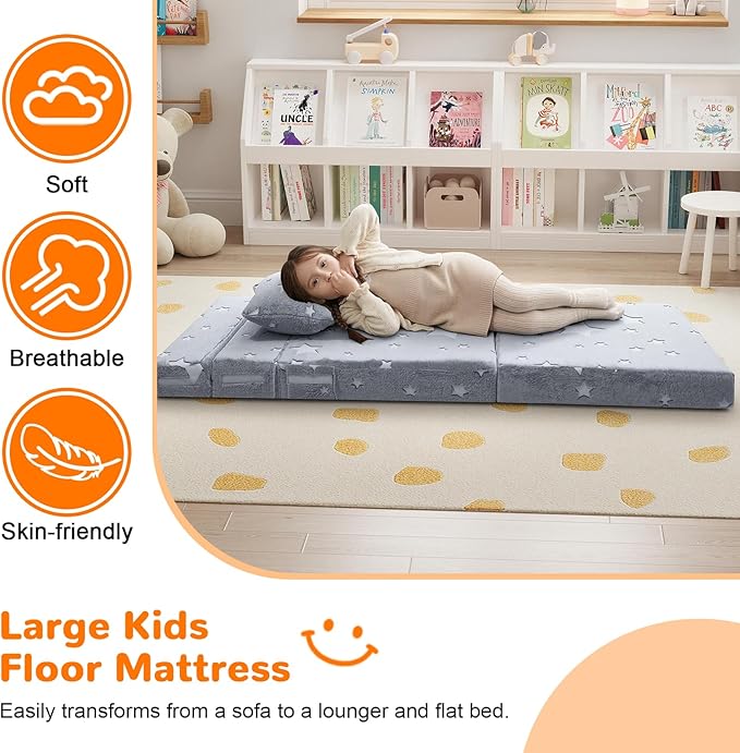 MeMoreCool Kids Tri-Fold Sofa Bed – Glow Star Floor Mattress & Foldable Futon - Image 4