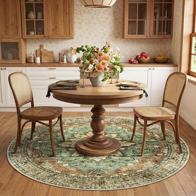 RELEANY Area Rugs Round 6ft Washable Non-Slip, Floral Vintage Distress Print - Image 2