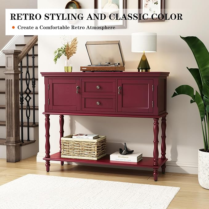 ARTPOWER Console Table with 2 Drawers, Retro Entryway Table with 2 Door - Image 6