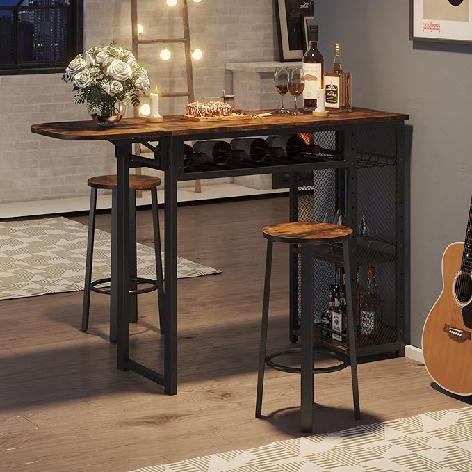 Bestier Bar Table and Chair Set, Expandable Dining Table by Bestier