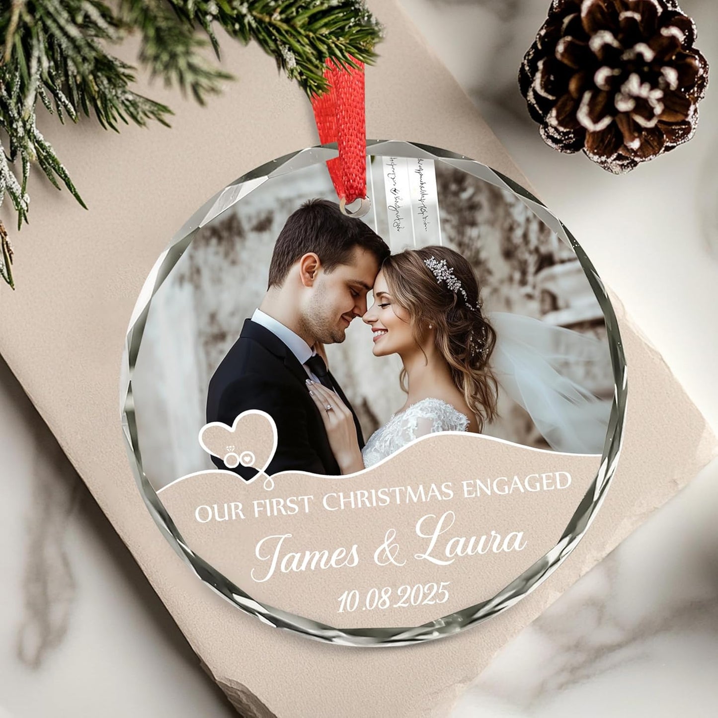 Personalized Our First Christmas Engaged Ornaments - Wedding Christmas Ornament For Newlywed Couple, Bride And Groom - Gifts For Newlywed Couples - Happy Engagement Gift