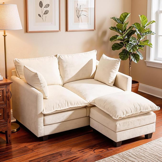 Loveseat Sofa with Ottoman, Cloud 3-Layer Cushion & 27" Deep Seat Modern Small by KeepYoungJoyFitYourFlow