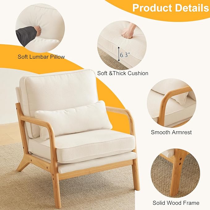 VINGLI Cozy Living Room Chairs, Coarse Linen Beige Accent Chairs Set of 2 - Image 3