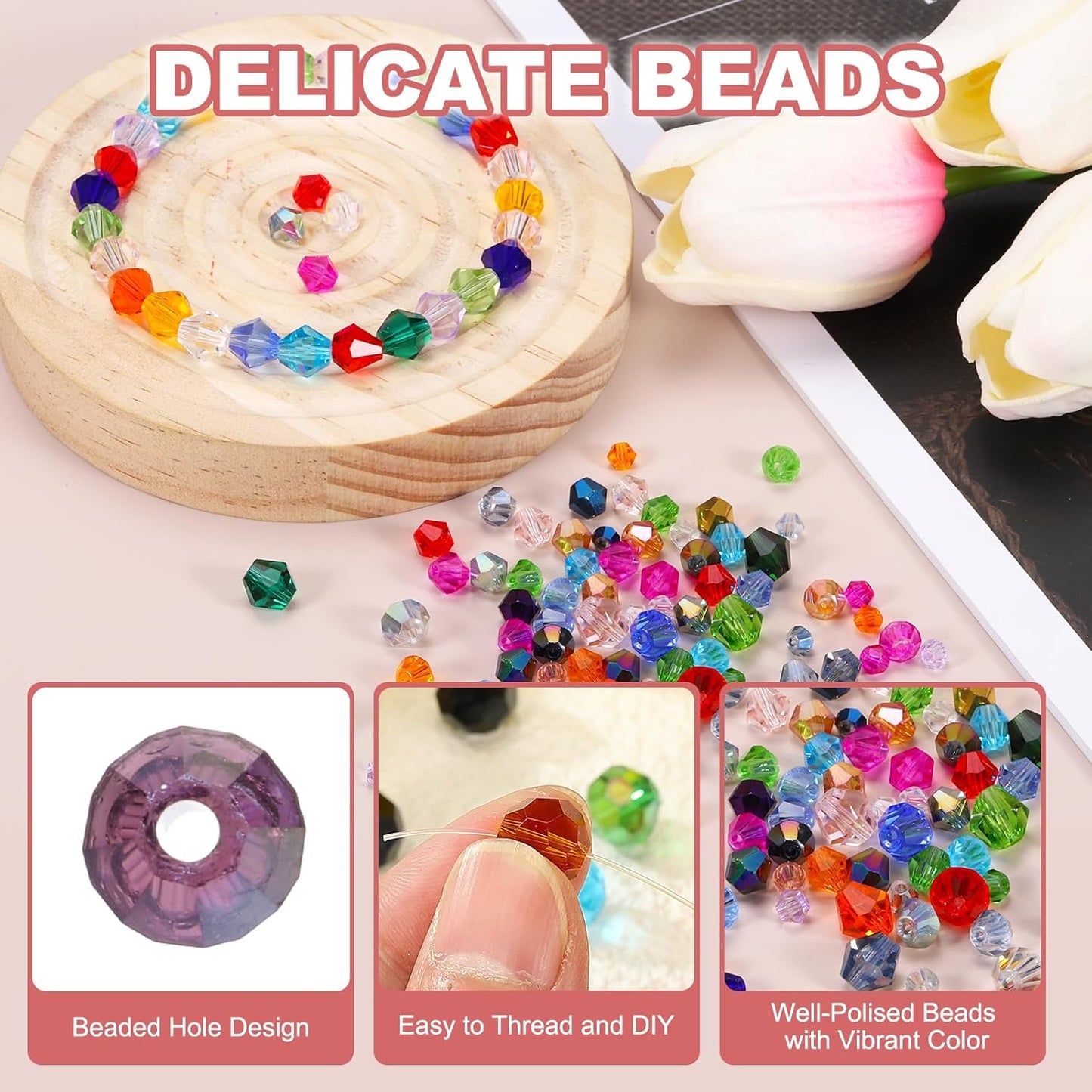 PATIKIL 1000pcs 3mm Bicone Glass Crystal Beads, Faceted Glass Spacer Beads with Box for Jewelry Making Bracelet Necklace Earrings DIY Suncatcher Craft, Violet AB