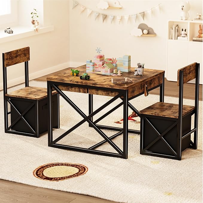 Kids Table and 2 Chairs Set, 4 in 1 Toddler Activity Table and Chairs Set by INNODToddlerTower
