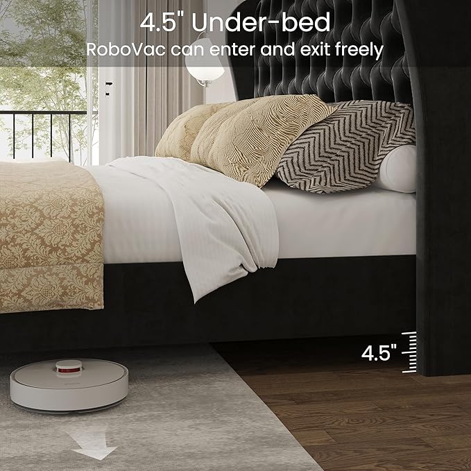 LARMACE Queen Size Bed Frame Velvet Upholstered Platform Bed - Image 6