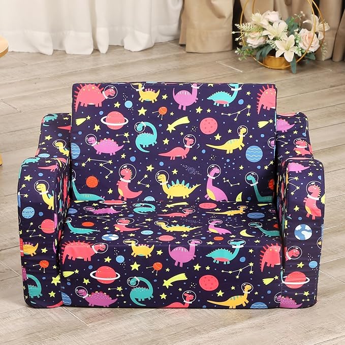 MOMCAYWEX Kids Sofa, 2-in-1 Flip-Out Foam Couch, Foldable Soft Play Lounge Chair - Image 2