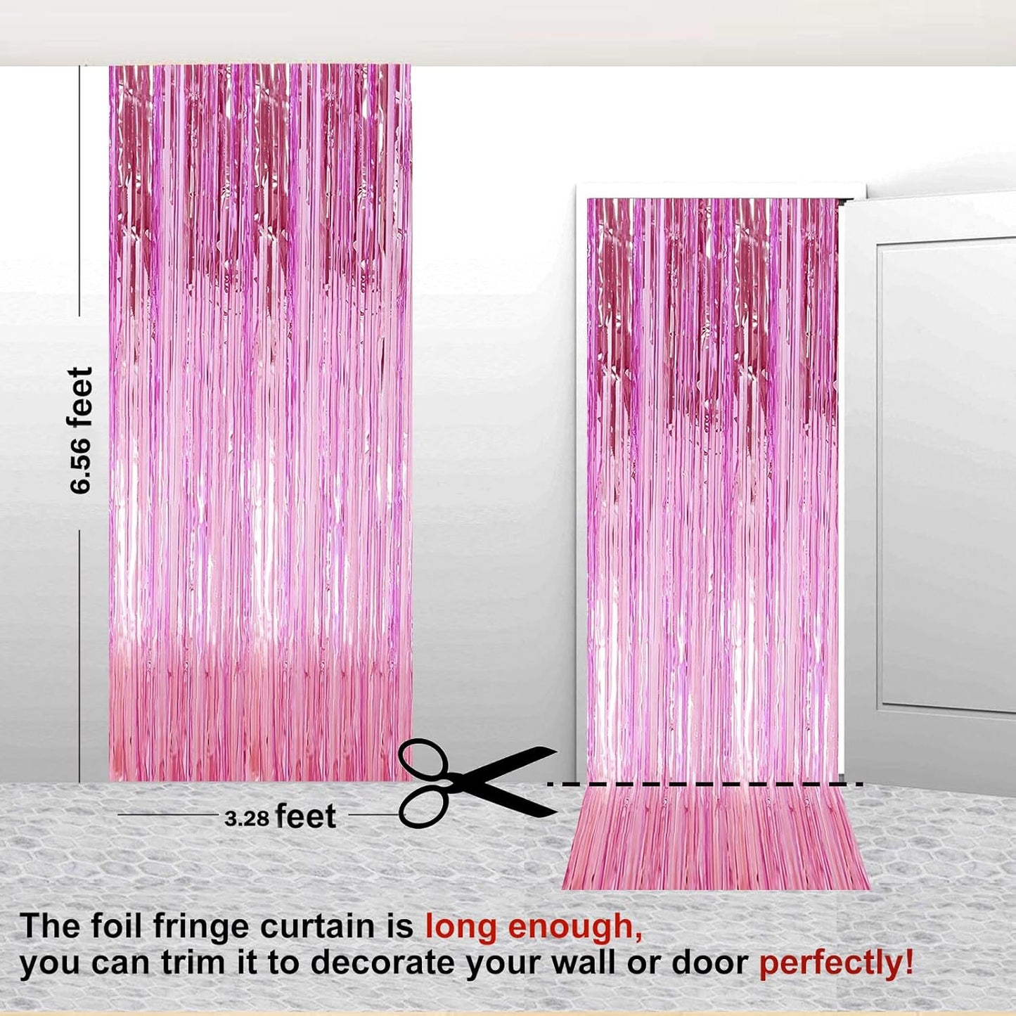 2 Pack 3.28 ft x 6.56 ft Pink Tinsel Curtain Party Backdrop Decorations, Metallic Foil Fringe Backdrop Door for Halloween, Christmas, Birthday Graduation Wedding Party Streamers Photo Backdrop.