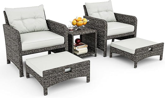 Pamapic Outdoor Furniture 5 Piece Patio Conversation Set, Wicker Rattan Patio by Pamapic