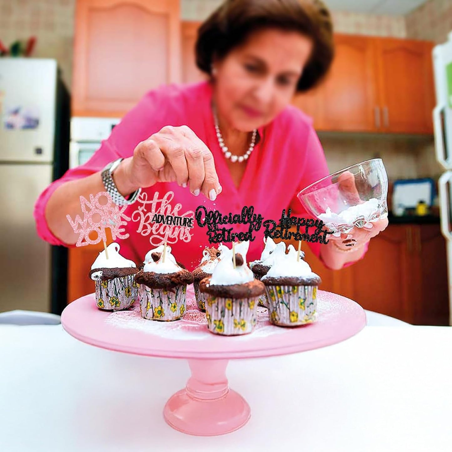 24Pcs Happy Retirement Cupcake Toppers Officially Retired Cake Toppers No Work Zone Adventure Begins Cupcake Picks Retirement Theme Farewell Birthday Party Decorations Supplies Pink Black