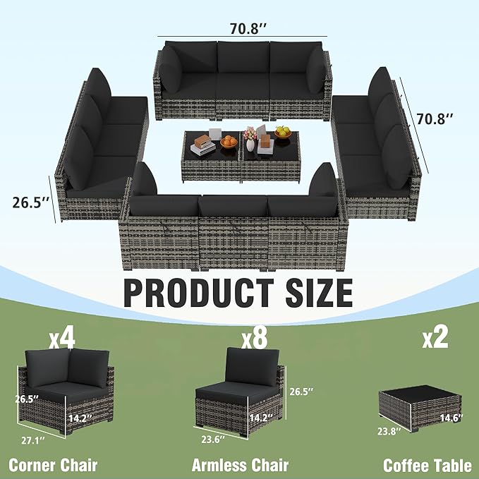 KIGOTY 14-Piece Patio Furniture Set, All-Weather PE Rattan Outdoor Sectional - Image 2