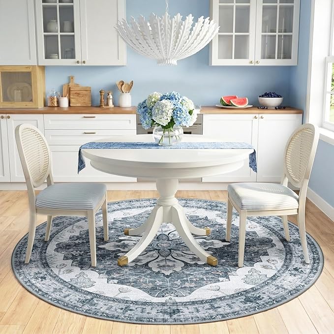 RELEANY Area Rugs Round 6ft Washable Non-Slip, Floral Vintage Distress Print - Image 2