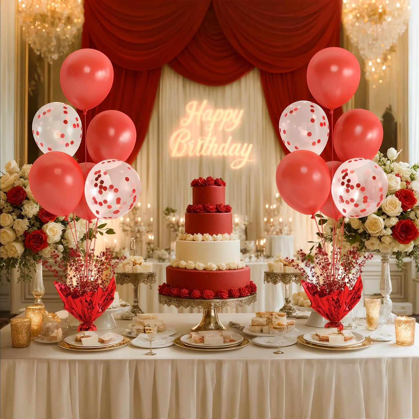 2 Set Red Balloon Table Centerpieces for Birthday Parties, Balloon Stand Kit with Red White Balloons for Christmas Table Decoration