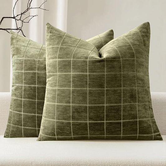 MIULEE Decorative Chenille Check Throw Pillow Covers Vintage Plaid Couch by MIULEE