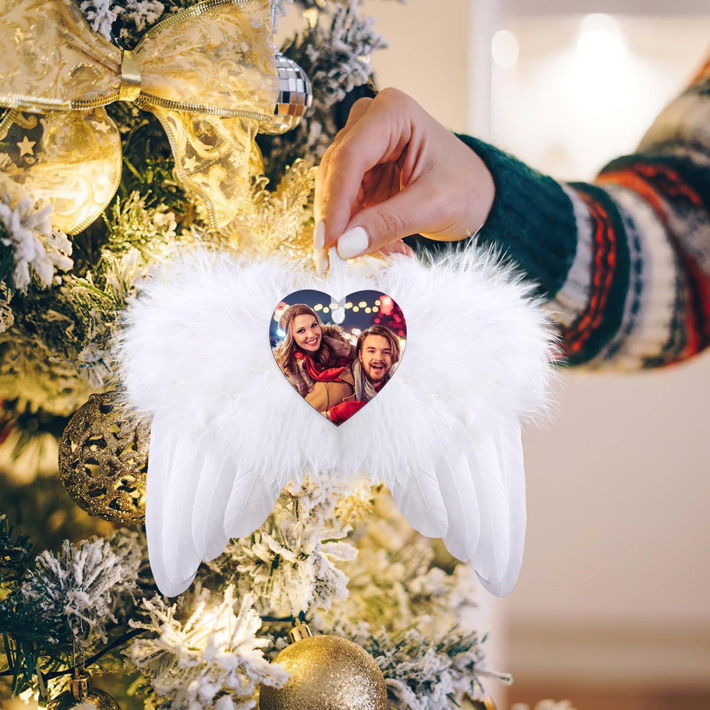 Personalized Christmas Ornaments 2025, Angel Wings Custom Photo Text Hanging Ornament Customized Christmas Tree Decorations Gift for Family, Kids, Friends, Couples, Wedding