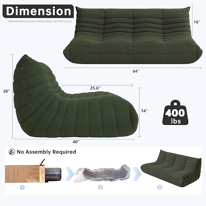 WHGBJA Bean Bag Chairs for Adults, BeanBag Reading Chair Memory Foam Couch - Image 2