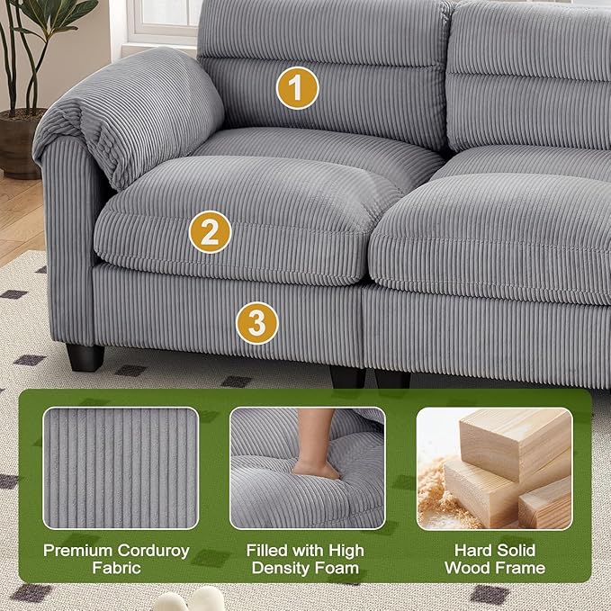 HAOMARKETS Corduroy Sofa Set, Upholstered Armchair and Loveseat Sofa Set of 2 - Image 3