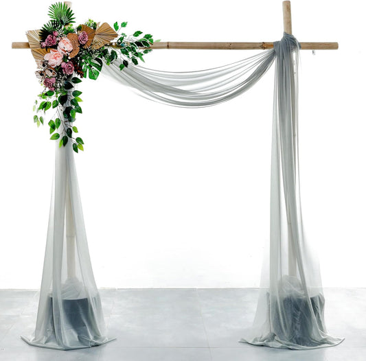 VDS Pack of 2 Panel (30 Inch X 50 Feet) Wedding Arch Draping Fabric Sheer Chiffon Fabric Drapery for Wedding Ceremony Reception Swag Backdrop Canopy Chuppah ARBO Altars Decoration (Grey)