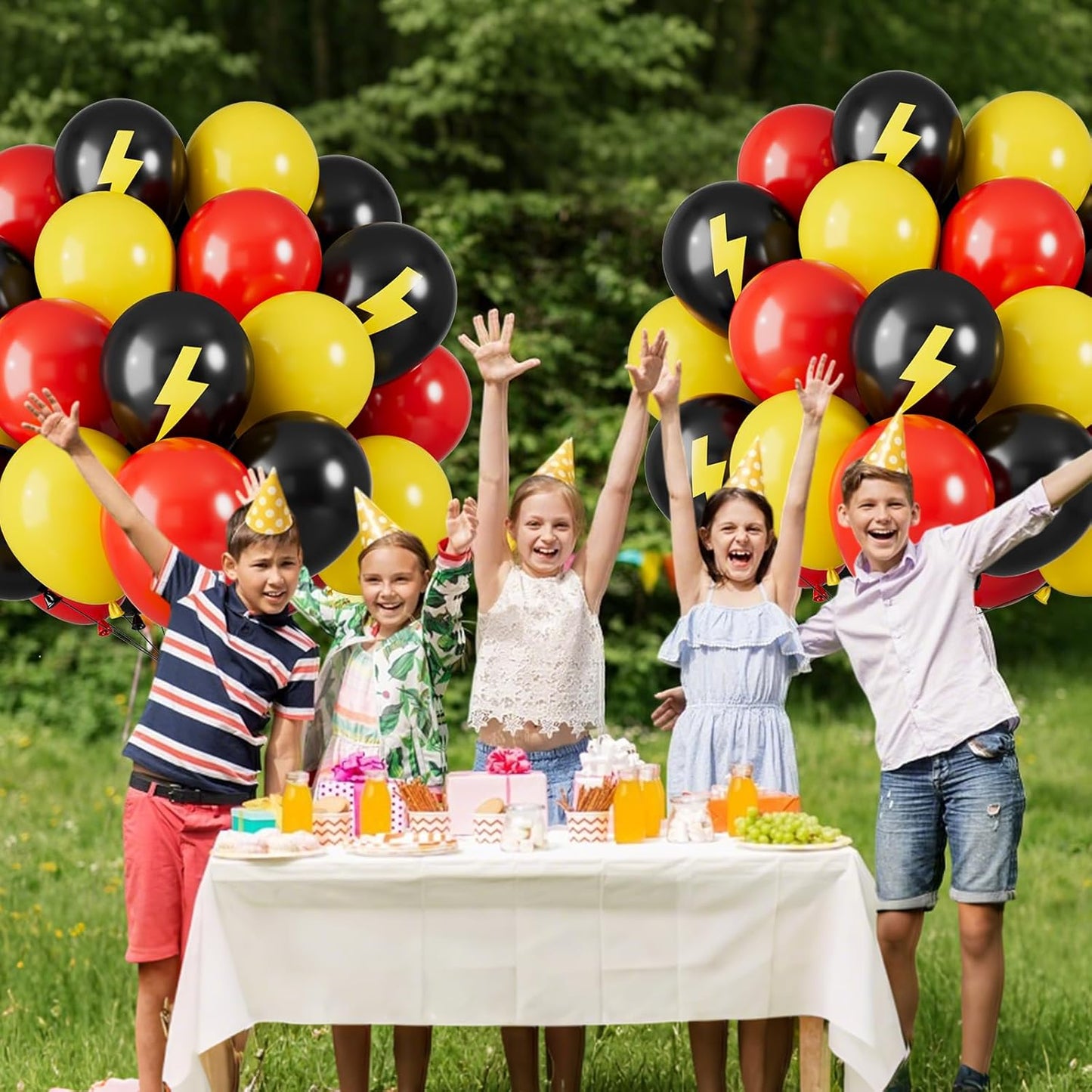 Red Yellow and Black Balloons, 12 Inch Lightning Print Balloons, Yellow Red Black Lightning Printed Latex Helium Balloon for Girls Boys Birthday Race Car Theme Party Decorations