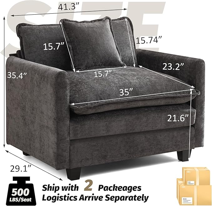 WUTUTUEE 41'' Modern Chenille Oversized Chair, Upholstered Accent Living Room - Image 2