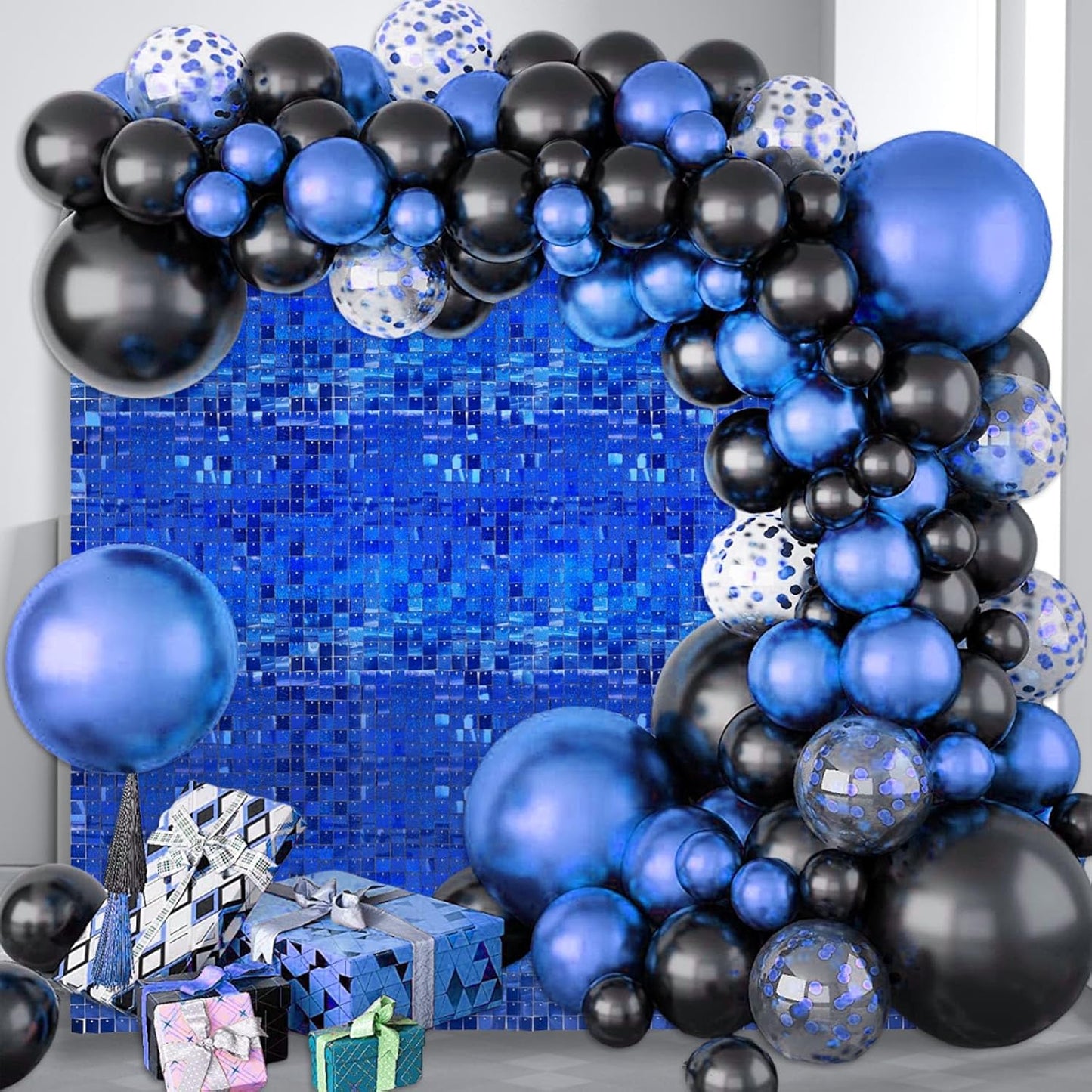 24PCS Royal Blue Shimmer Wall Backdrop, Laser Square Sequin Photo Backdrops Panel, Glitter Wall Background for Birthdays, Weddings, Christmas, Engagements, Disco Bachelorette Party Decor (4FTx6FT)