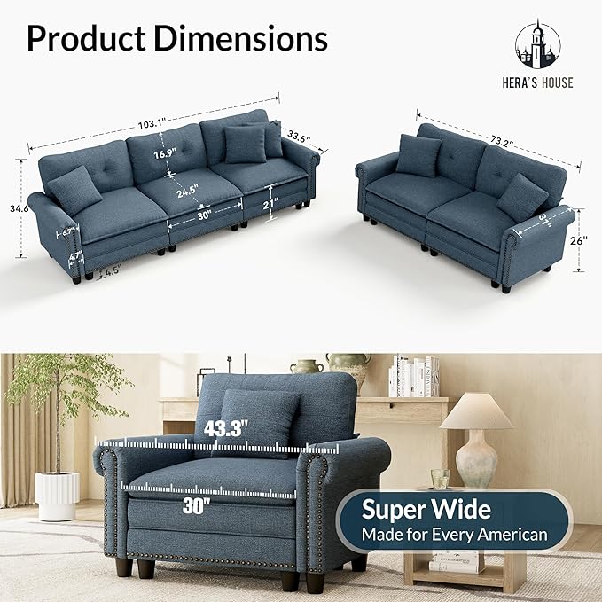 HERA'S HOUSE 2 Pieces Modular Sectional Sofa Sets, Oversized Couch Set - Image 2