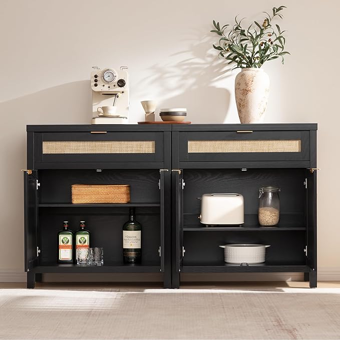 SICOTAS Sideboard Buffet Storage Cabinet Set of 2, Rattan Credenza Buffet Table - Image 4