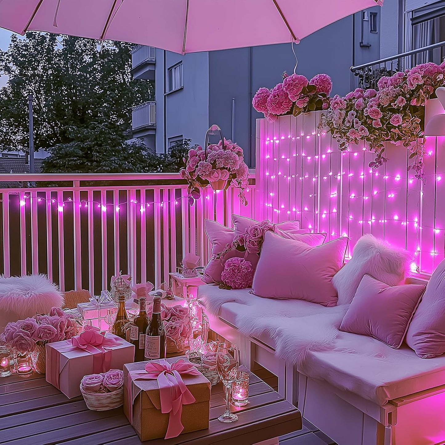 JMEXSUSS 500 LED Pink Room Lights, 8 Modes 163ft Waterproof Pink Christmas Lights Outdoor Plug in with Remote Control, Clear Wire String Light for Tree Outside Yard Wedding