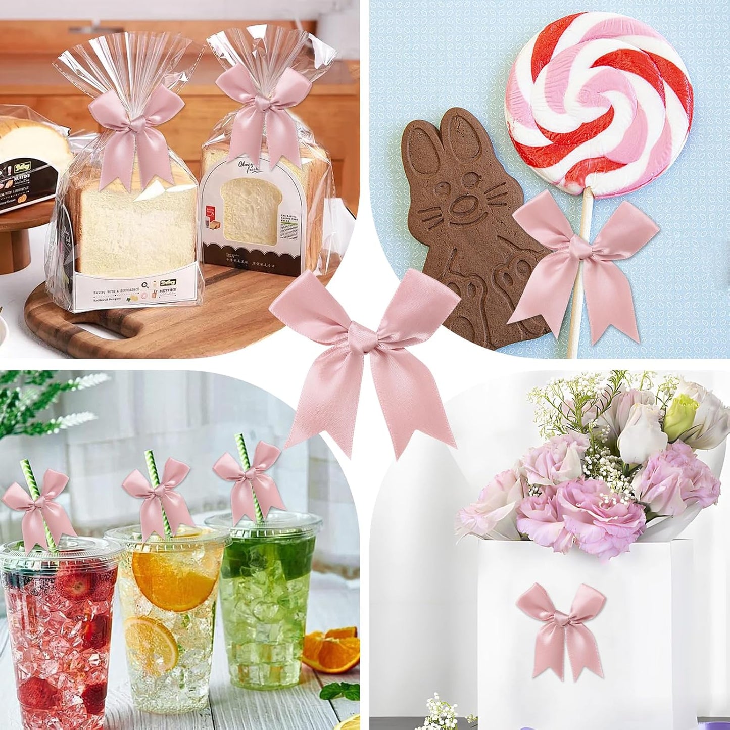 Feluwi Rose gold Gift Wrap Bows (50 Pcs) - 3.3 Inch Elegant Plastic-Free Bows for Christmas Gifts, Birthday Presents, Wedding Friendly Party Supplies, Baby Shower, Gift Bags Decorative Accessories