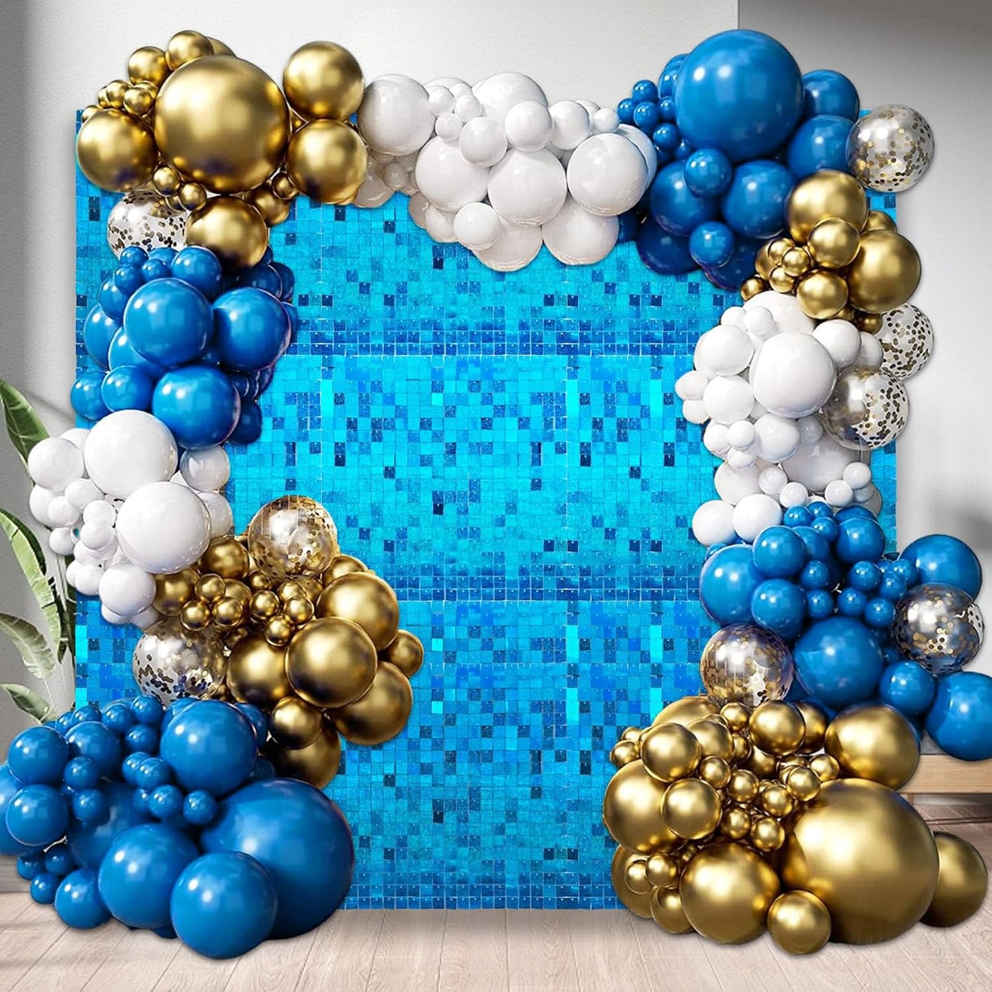 12PCS Lake Blue Shimmer Wall Backdrop, Laser Square Sequin Photo Backdrops Panel, Glitter Wall Background for Birthdays, Weddings, Christmas, Engagements, Disco Bachelorette Party Decoration (3FTx4FT)